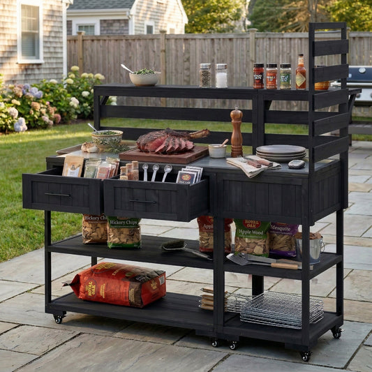 TOPMAX 62.3'' Patio Kitchen Island Solid Wood Kitchen Cart
