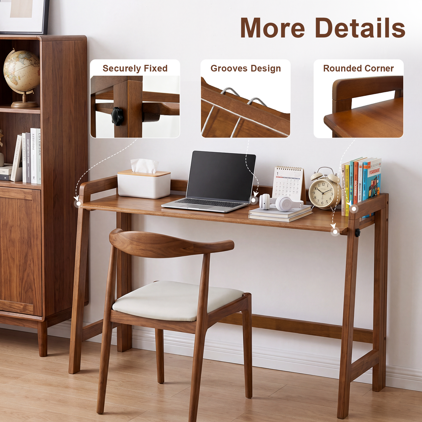 Solid Wood Folding Desk, 49" Mid Century Modern Computer Desk