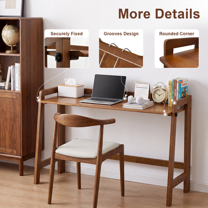 Solid Wood Folding Desk, 49" Mid Century Modern Computer Desk