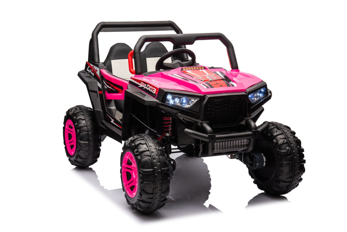 12V7A*1 30W*4 Four-Wheel Drive Seat One Button Start, Forward And Backward, High And Low Speed, Music, Front Light, Power Display, Two Doors Can Open, 2.4G R / C, Seat Belt Four Wheel Absorber