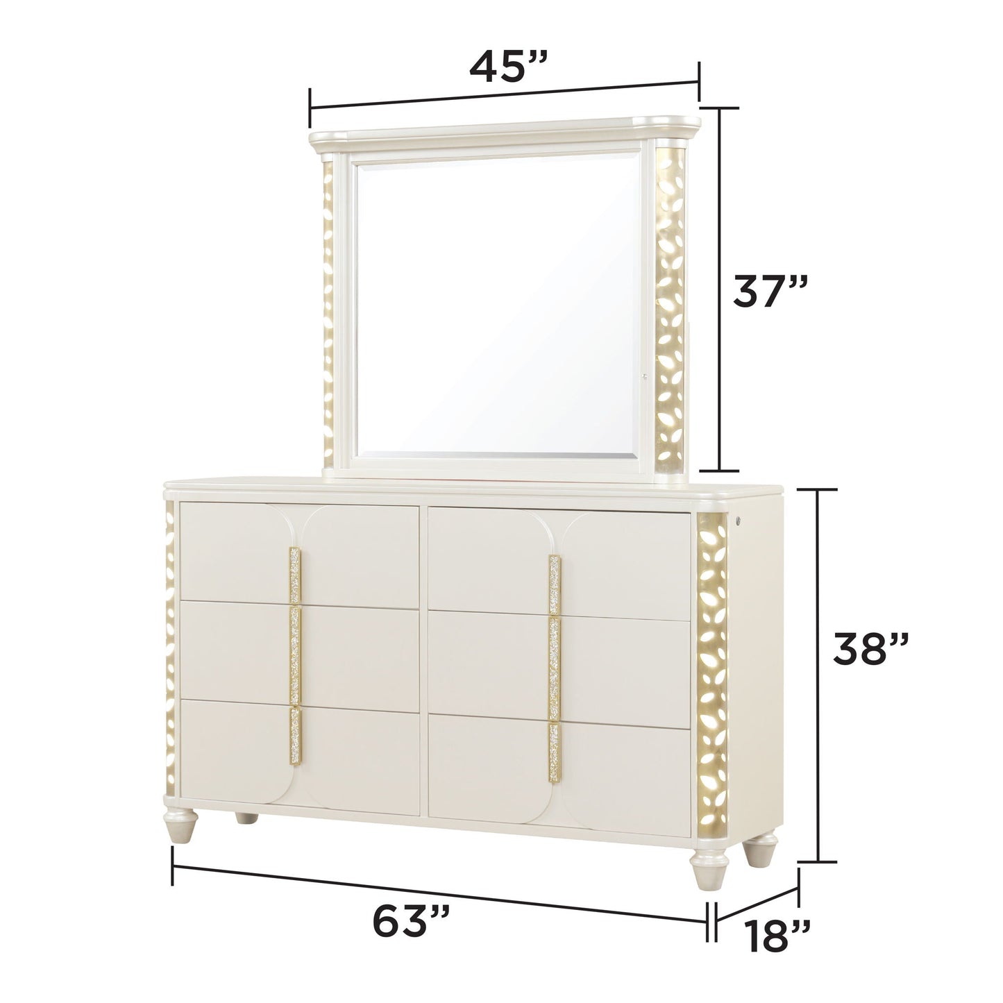 Cinderella - Dresser With LED Accents And 6 Storage Drawers (Mirror Not Included) - Beige