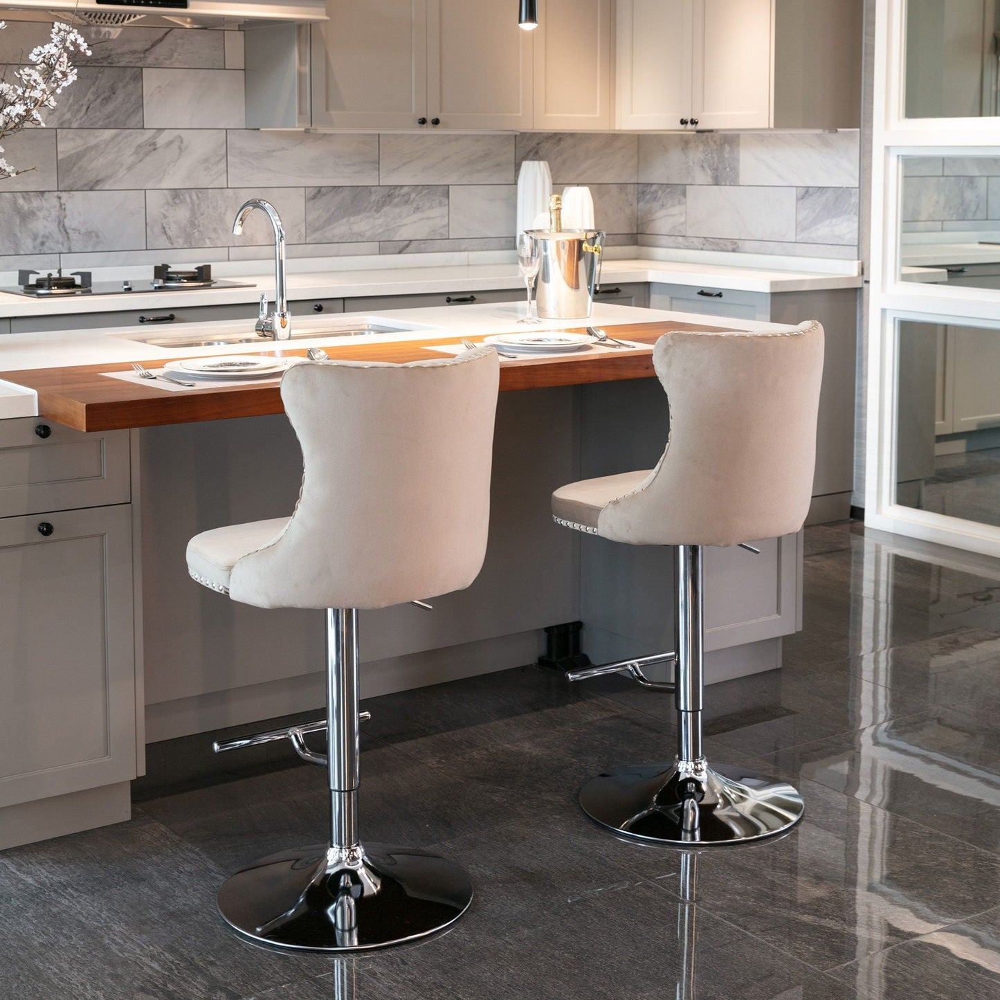 Swivel Adjustable Height Barstools Set of 2