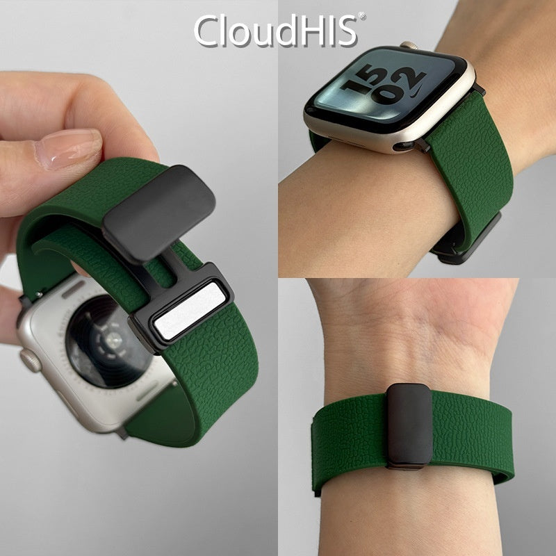 Lychee-pattern Silicone Magnetic Sports Watch Strap