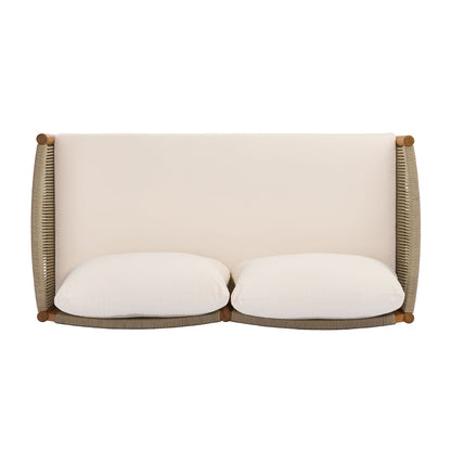 Outdoor Loveseat and Coffee Table Set with Acacia Wood Frame in Teak Look