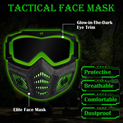 [Not Allowed to Sell on Amazon] Gel Blaster Glow in The Dark Elite Face Mask Full Face Tactical Mask with Detachable Goggles Adjustable Headband Vente