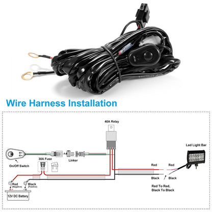 LED Light Bar Wiring Harness Kit 280W 12V 40A Power Relay Fuse On/Off Switch 10ft Length Universal Fitment Light Bar Accessories