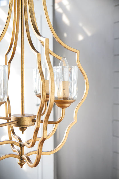 4 Light Metal Chandelier, Hanging Light Fixture With Adjustable Chain For Kitchen, Bulb Not Included - Gold