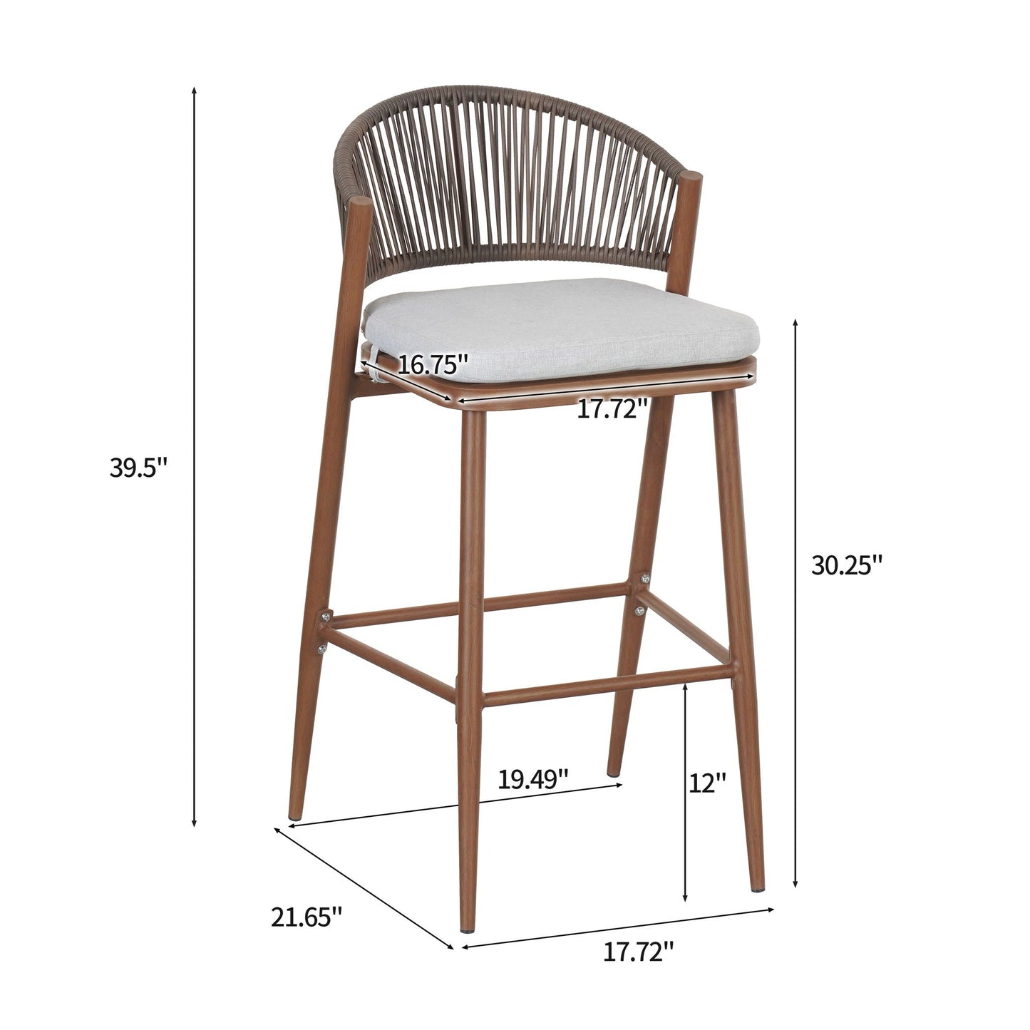 Outdoor Bar Height Metal Frame Counter Stools with Scallop-Shaped Backrest & Water-Resistant Cushions