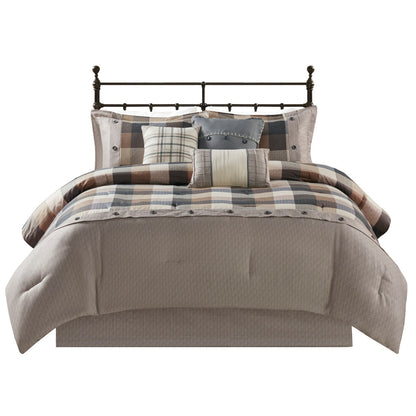 7 Piece Herringbone Comforter Set Neutral King