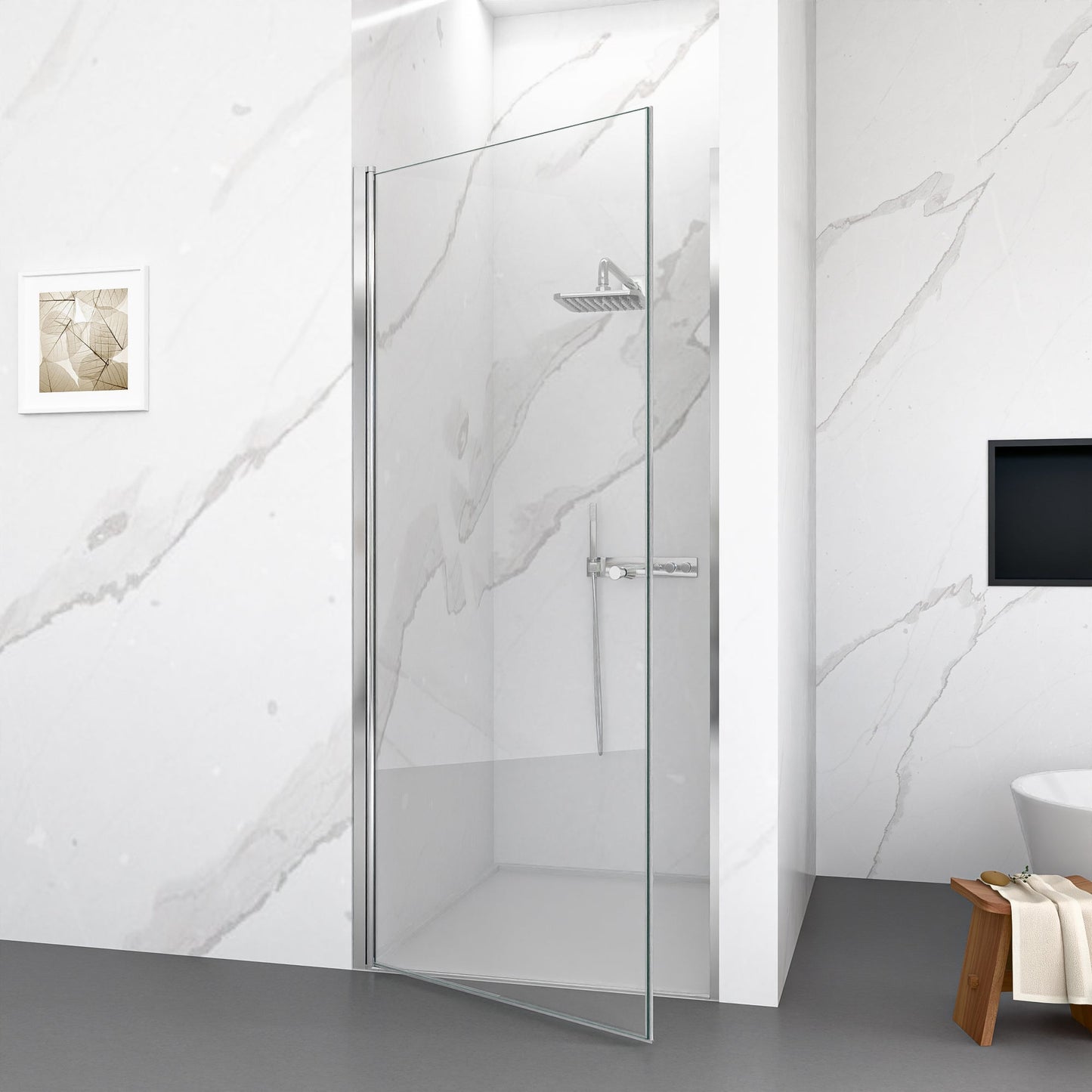 34"W x 72"H Frameless Circular Pivot Shower Door