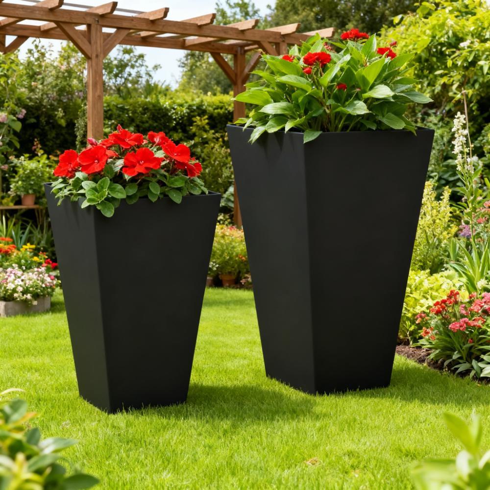 Tall Plant Pot 2-Pack Outdoor Planter Set with Drainage Holes