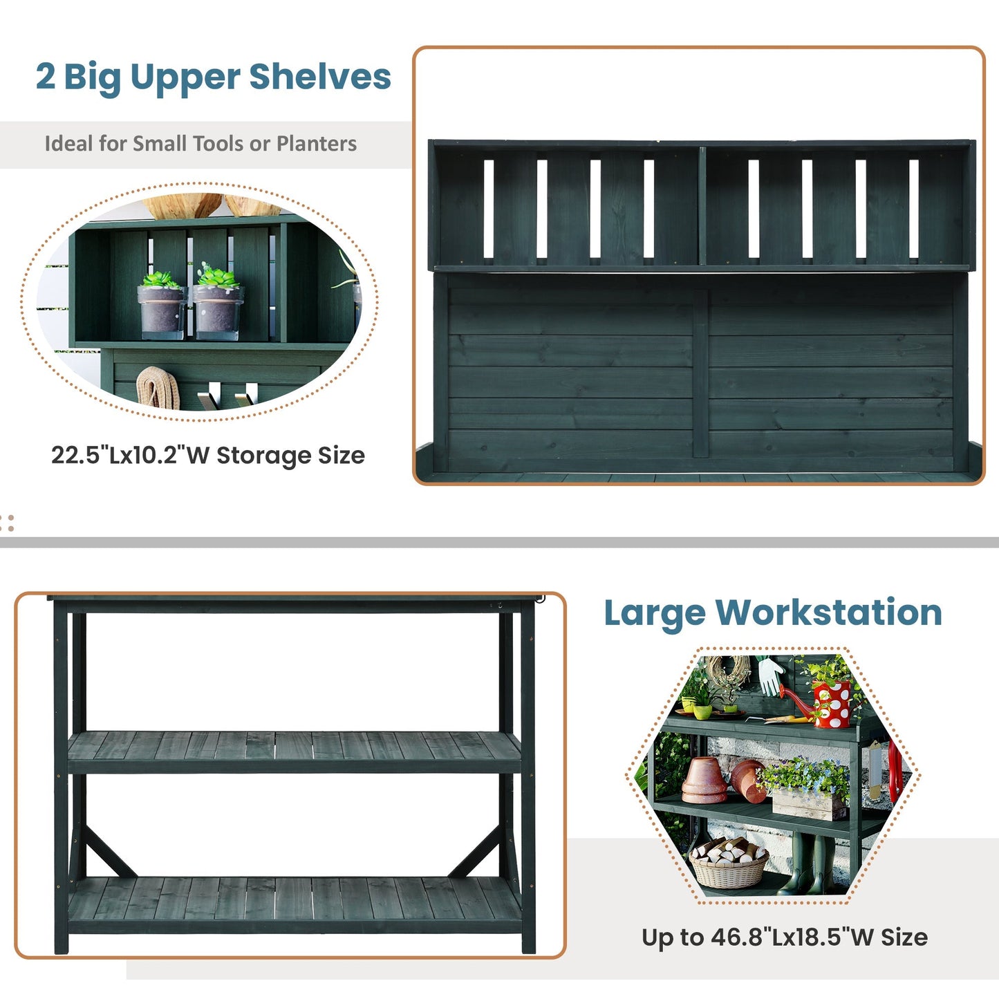 TOPMAX 65" Large Wooden Farmhouse Rustic Outdoor Potting Bench Table
