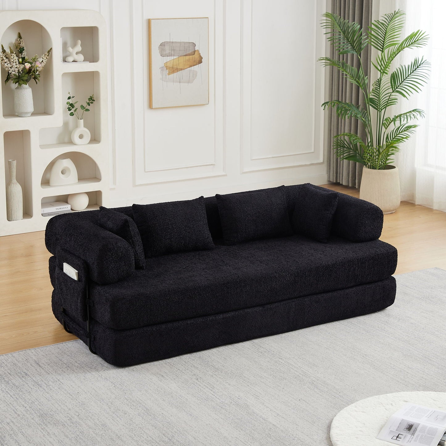 Convertible Sleeper Sofa Bed With Cylindrical Pillow
