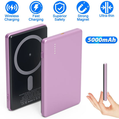 2 In 1 5000mAh 8MM Slim MagSafe Wireless Power Bank PD20W Magnetic Fast Charger Portable Phone Charger Fit for IOS Phone 15 14 13 12 Series And More
