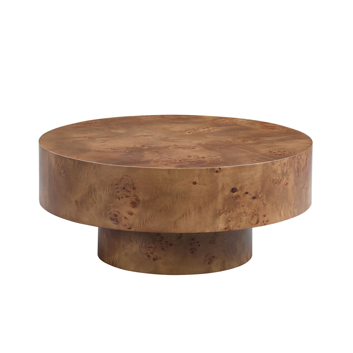 31.49" Burl Wood Veneer Round Coffee Table