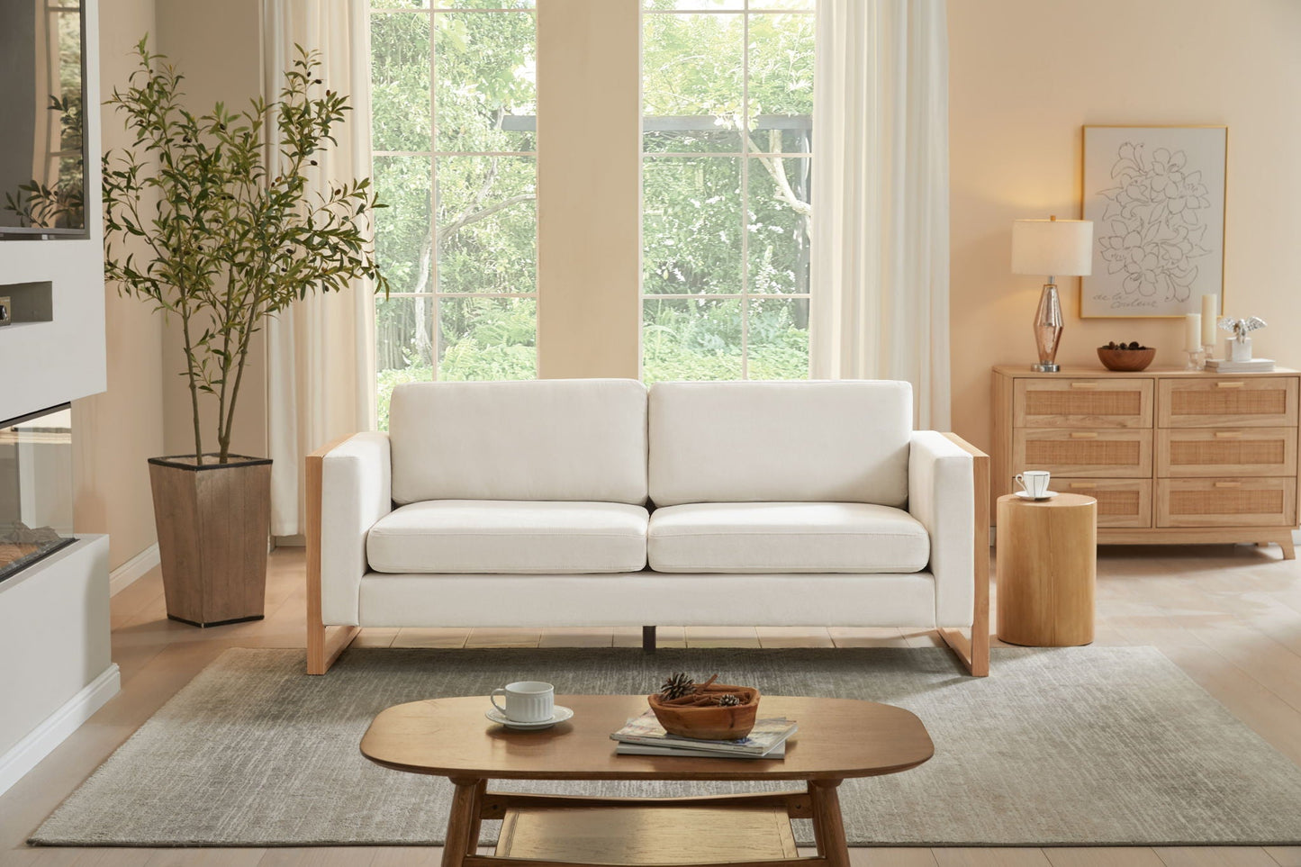 Modern 3-Seater Sofa With Solid Wood Legs
