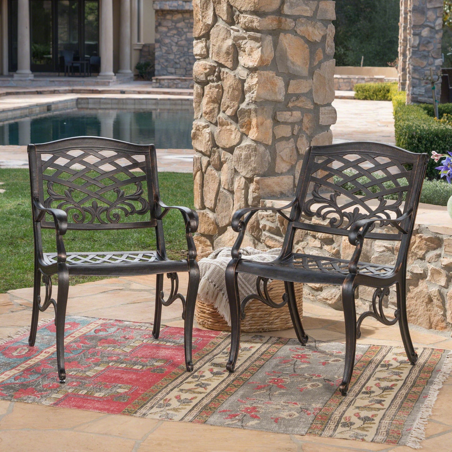 Luminea Outdoor Aluminum Dining Chair With Scroll Design, Lattice Pattern And Cabriole Legs - Copper