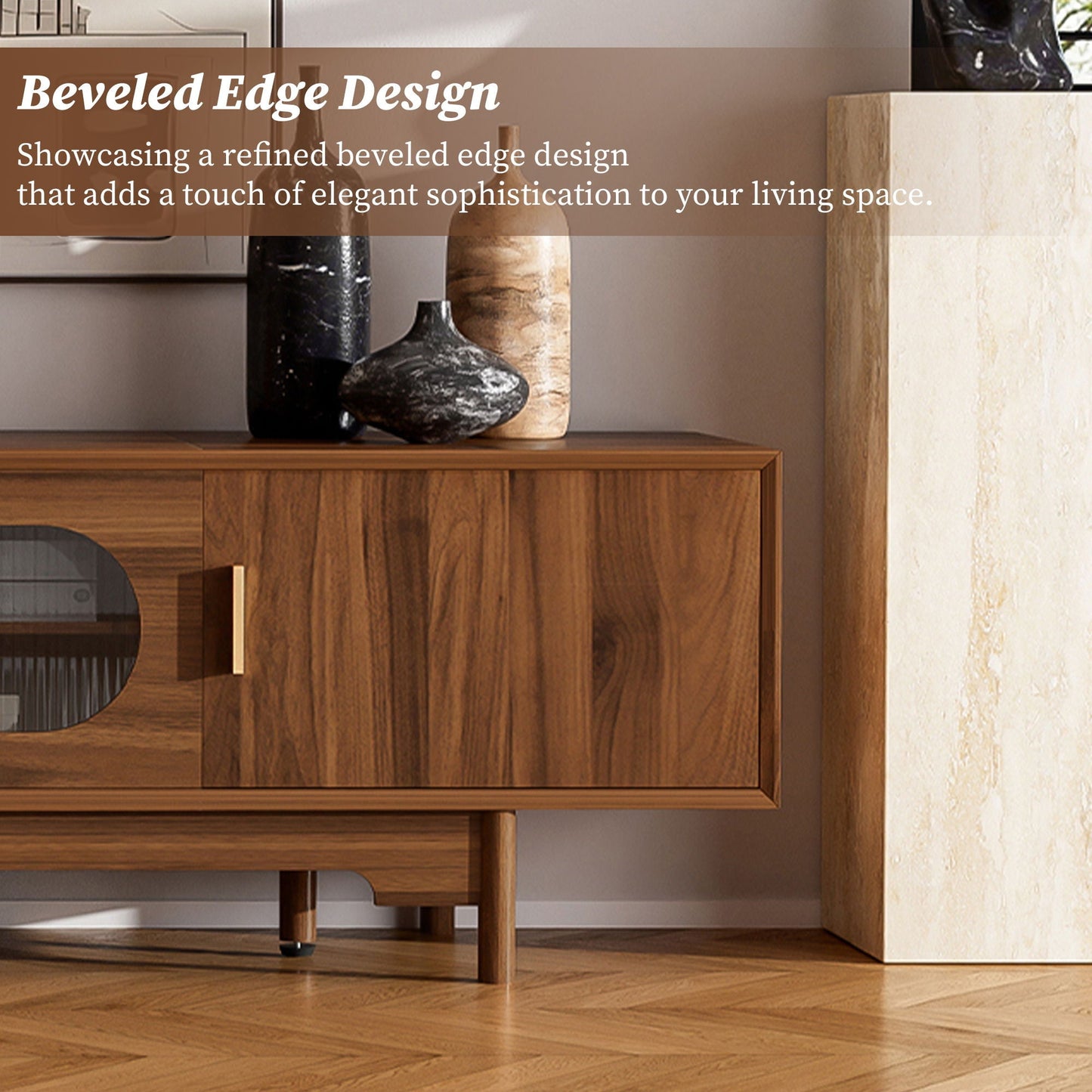 Modern TV Stand With Fluted Glass Doors & 2 Drawers