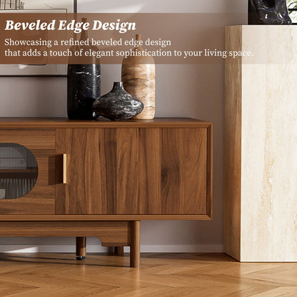 Modern TV Stand With Fluted Glass Doors & 2 Drawers