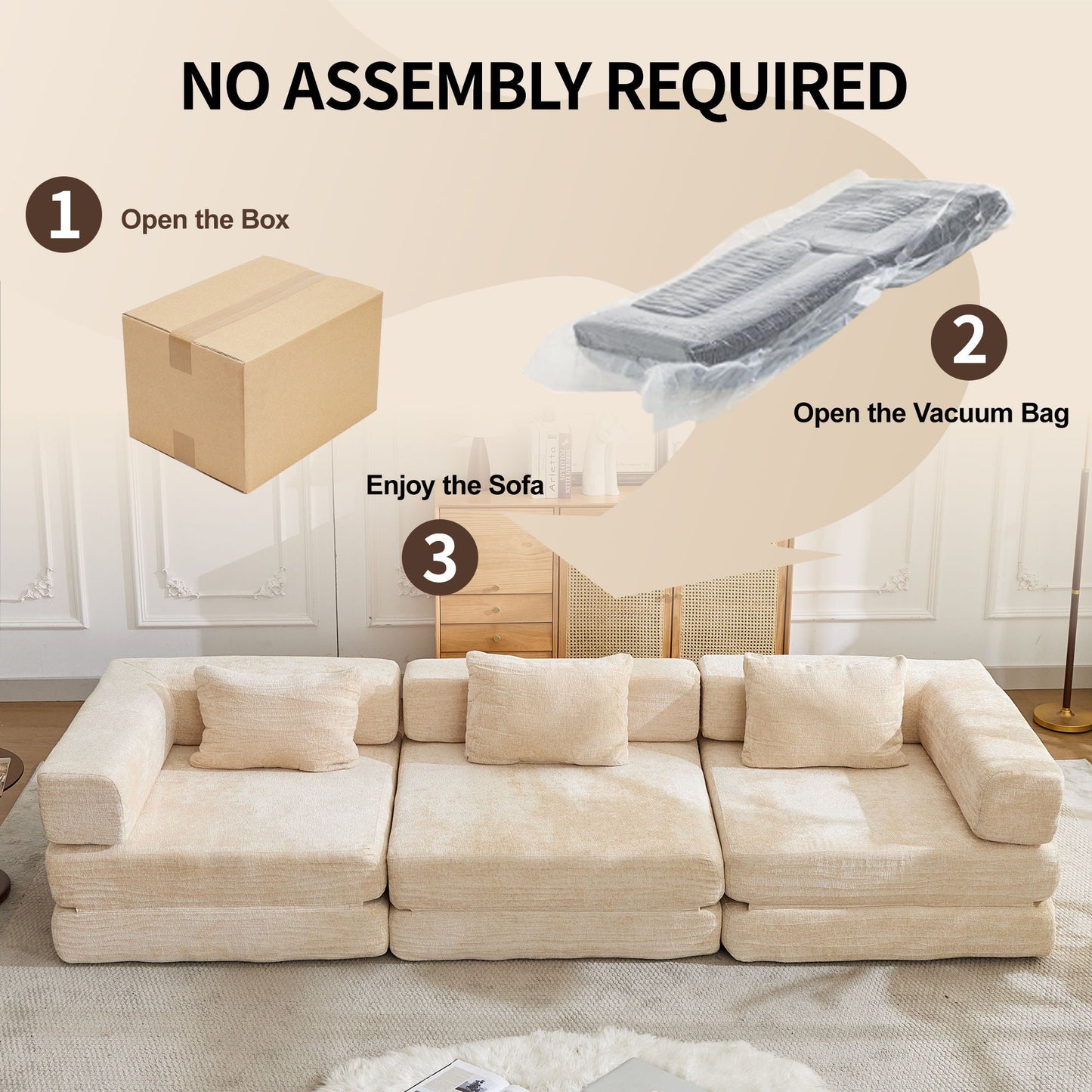 Convertible Floor Sofa Bed, Boneless Modular Sectional Sofa For Living Room