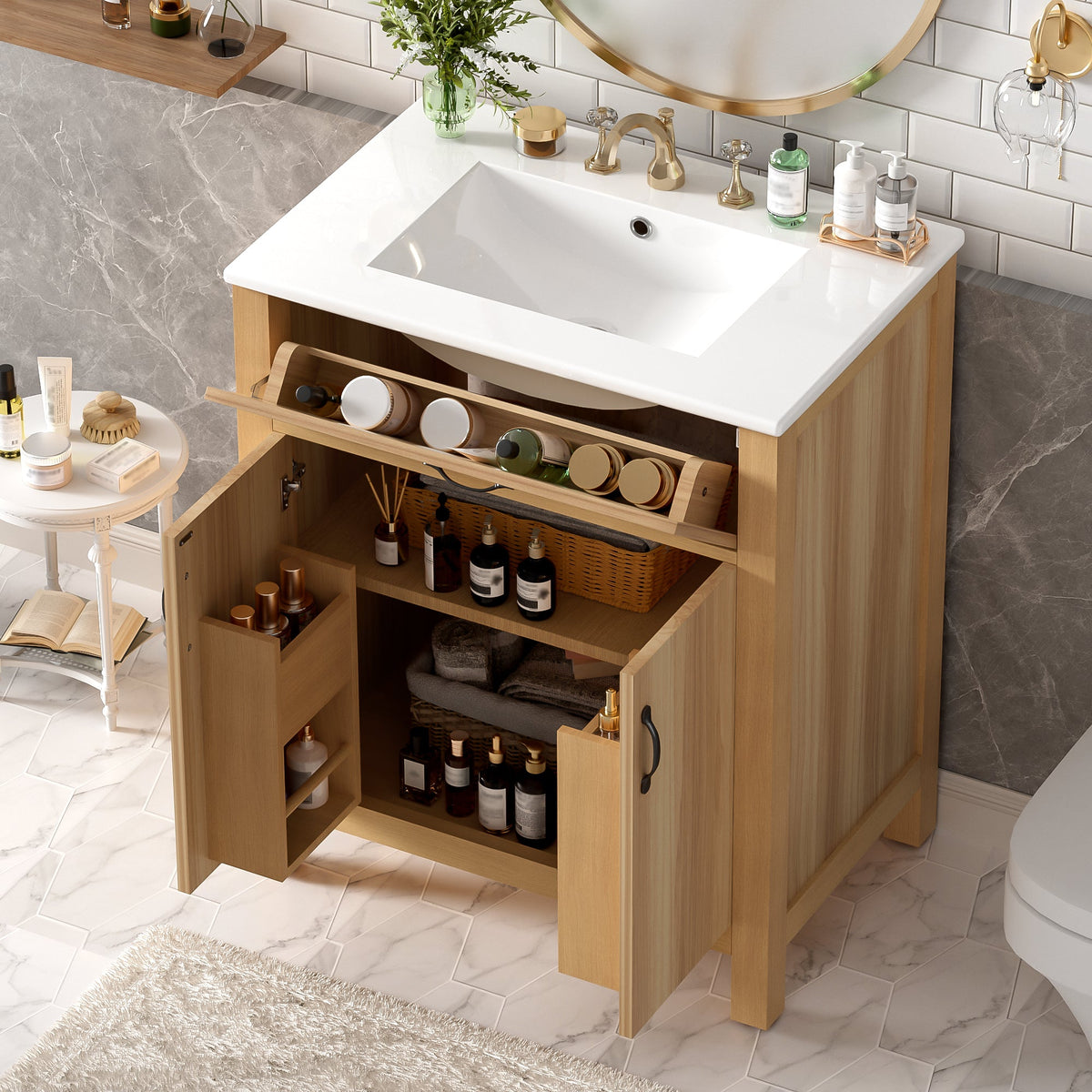 30" Wood Bathroom Vanity with Solid Wood Frame