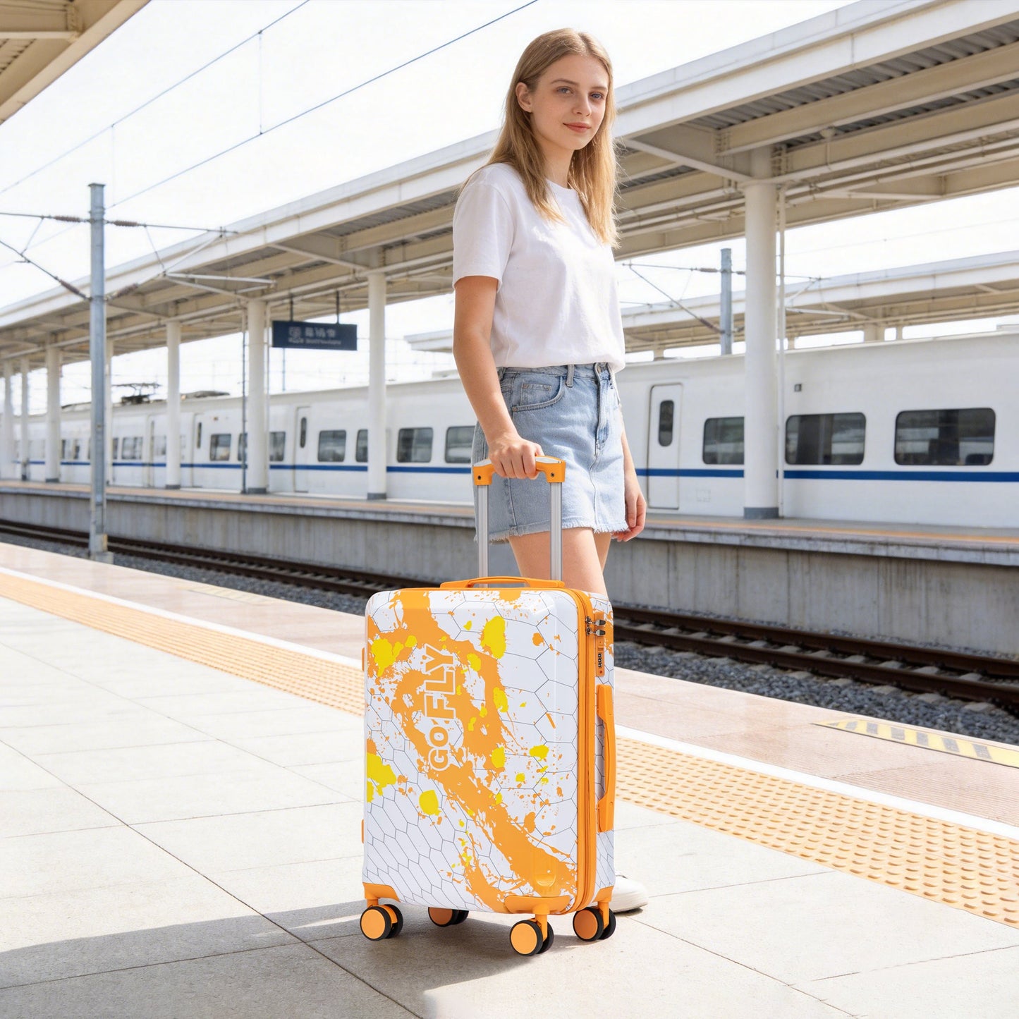 20 Inch PC Spinner Wheel Luggage, Carry-On Suitcase - Orange