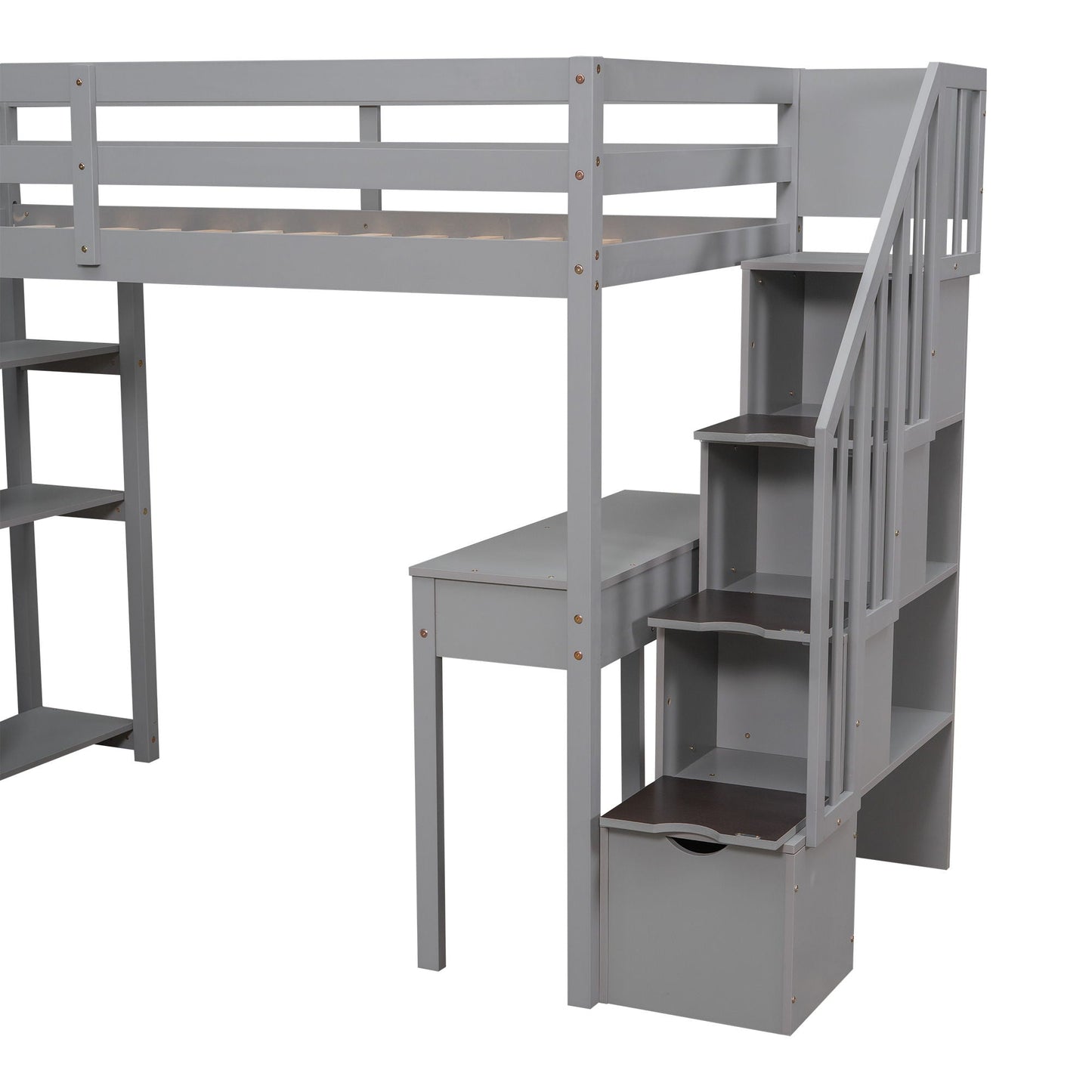 Loft Bed With Storage Drawers, Desk And Stairs With Shelves