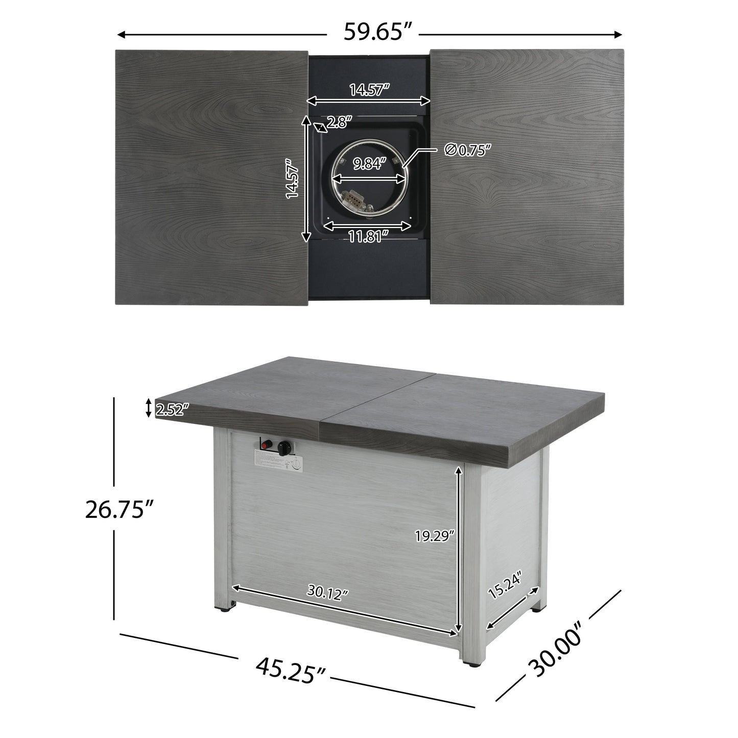 Extendable Rectangle Aluminum Alloy Fire Pit Table, 50,000 BTU