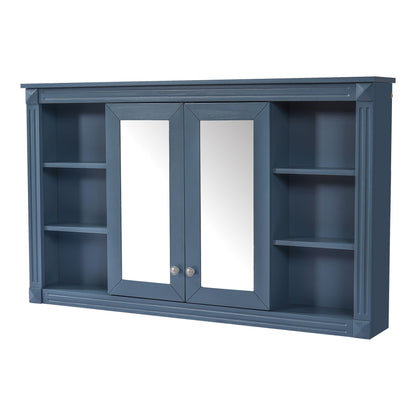 Wall-Mounted Mirror Cabinet With Adjustable Shelf and Open Shelves