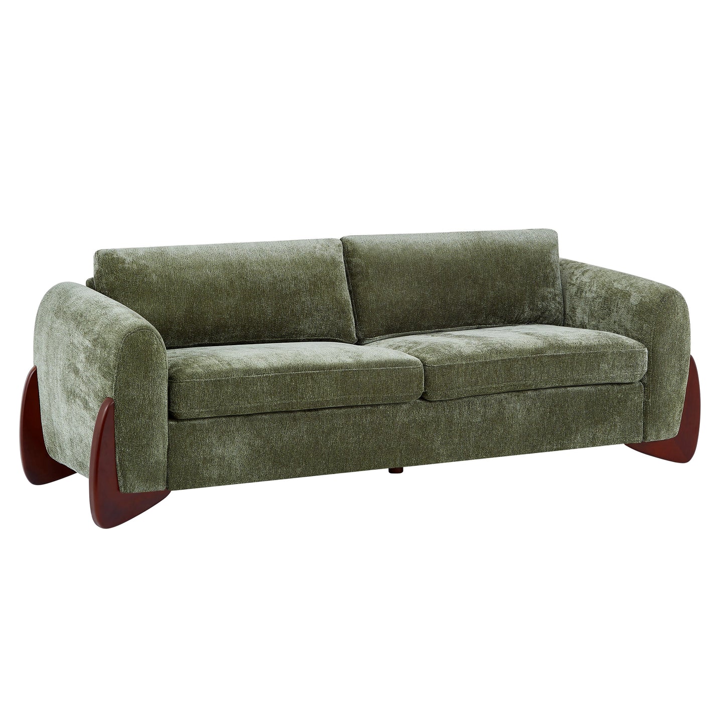 89"L Chenille Sofa with Wooden Legs – Olive