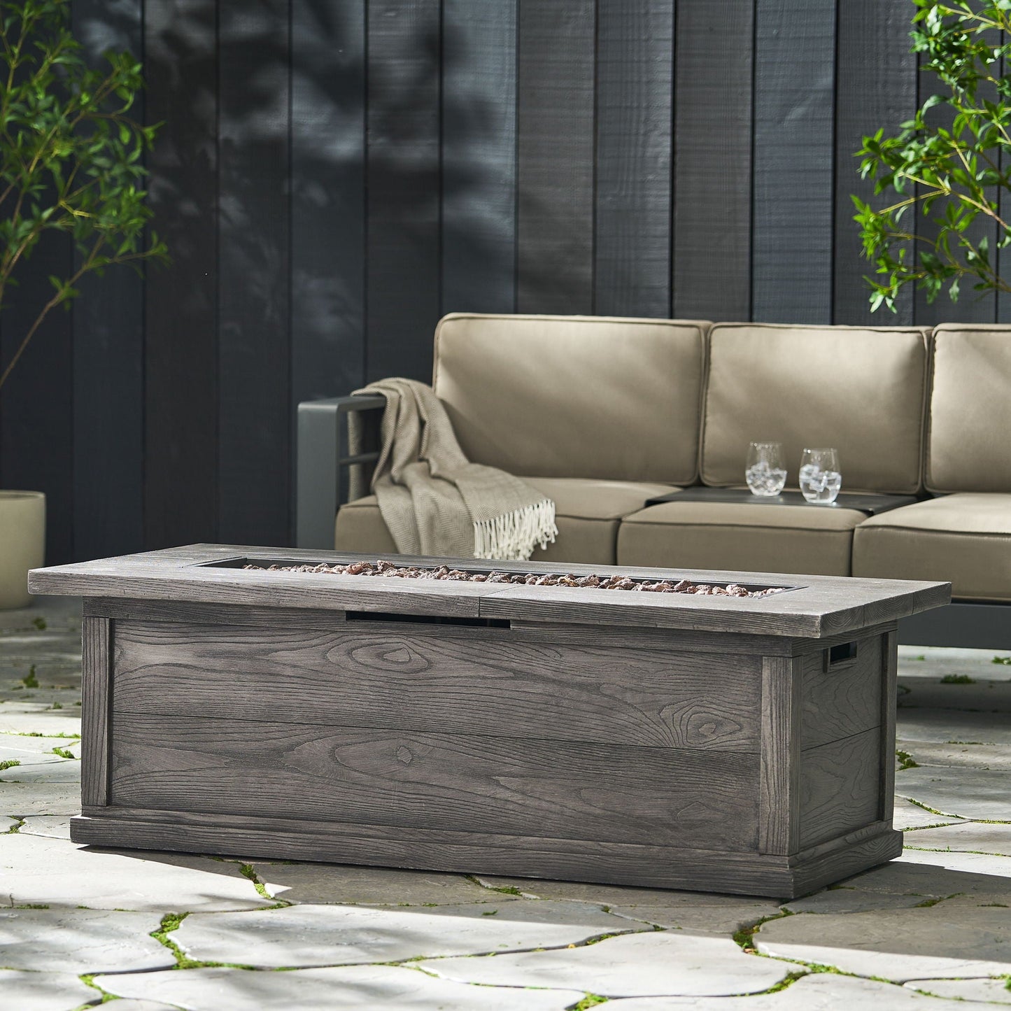 Transitional Rectangular Outdoor Propane Fire Pit With 50,000 BTU