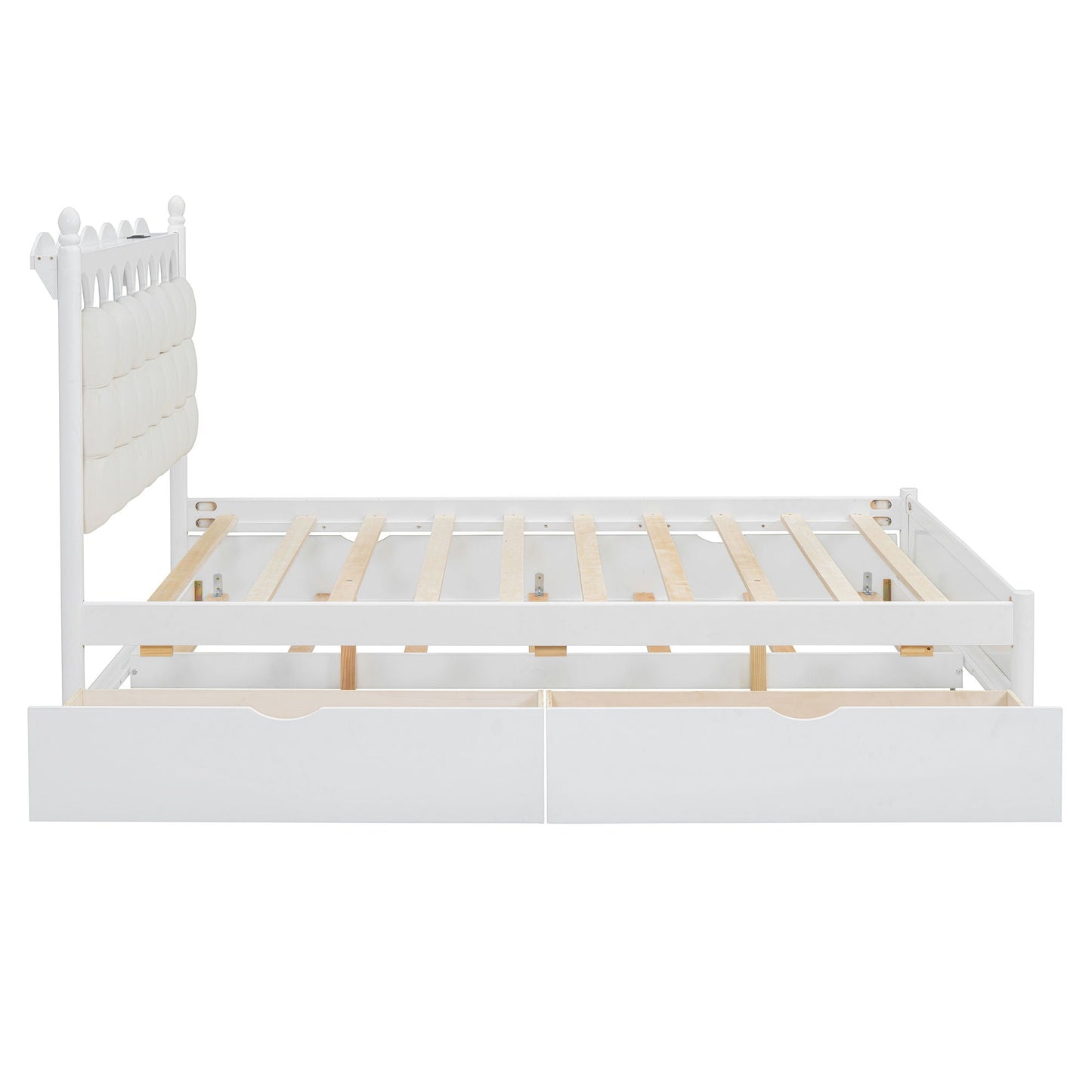 Storage Platform Bed, With 2 Big Drawers, Trundle, One Set Of Sockets & USB Ports