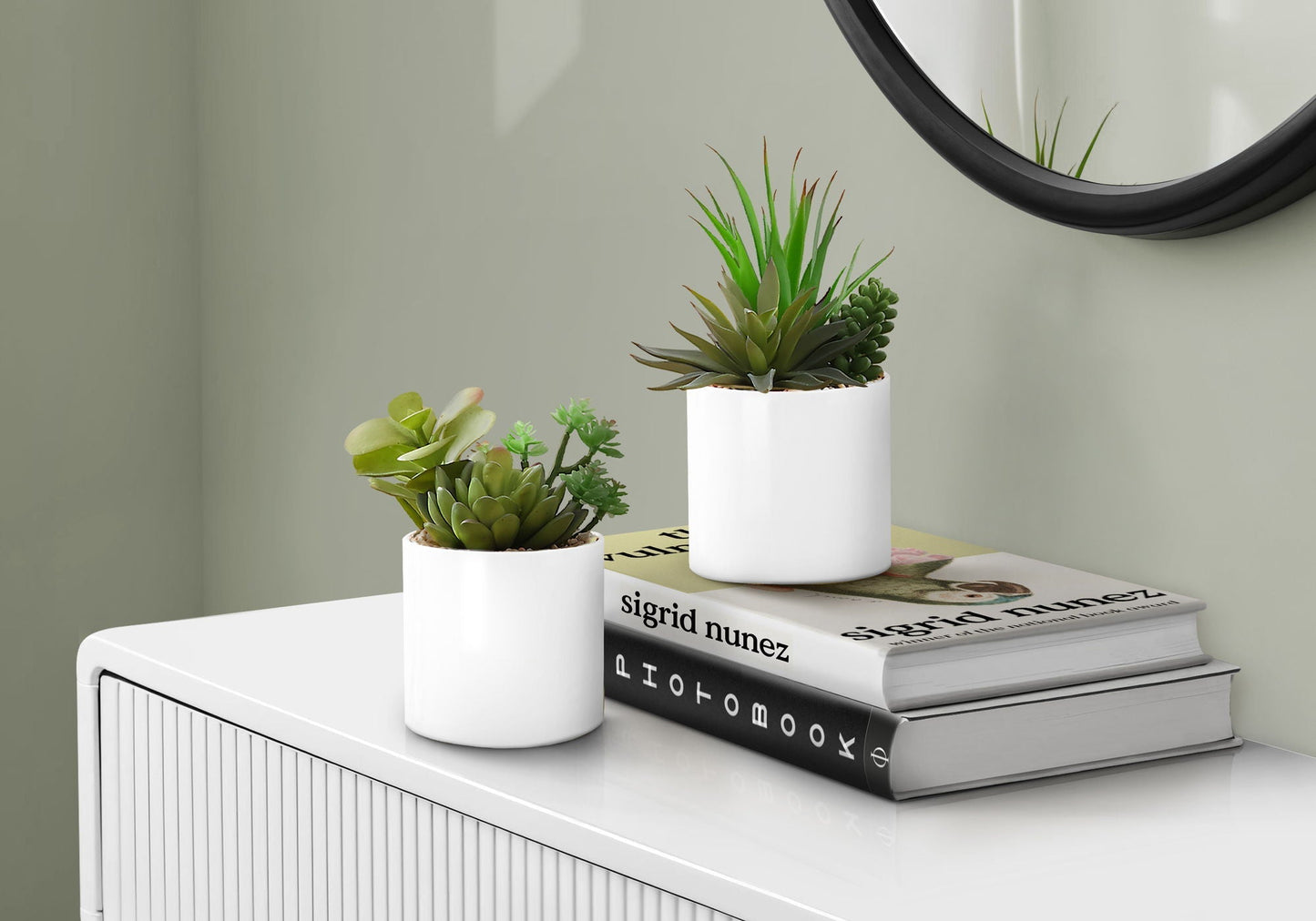 7" Tall Artificial Succulent Plant Set of 2 with White Ceramic Pots