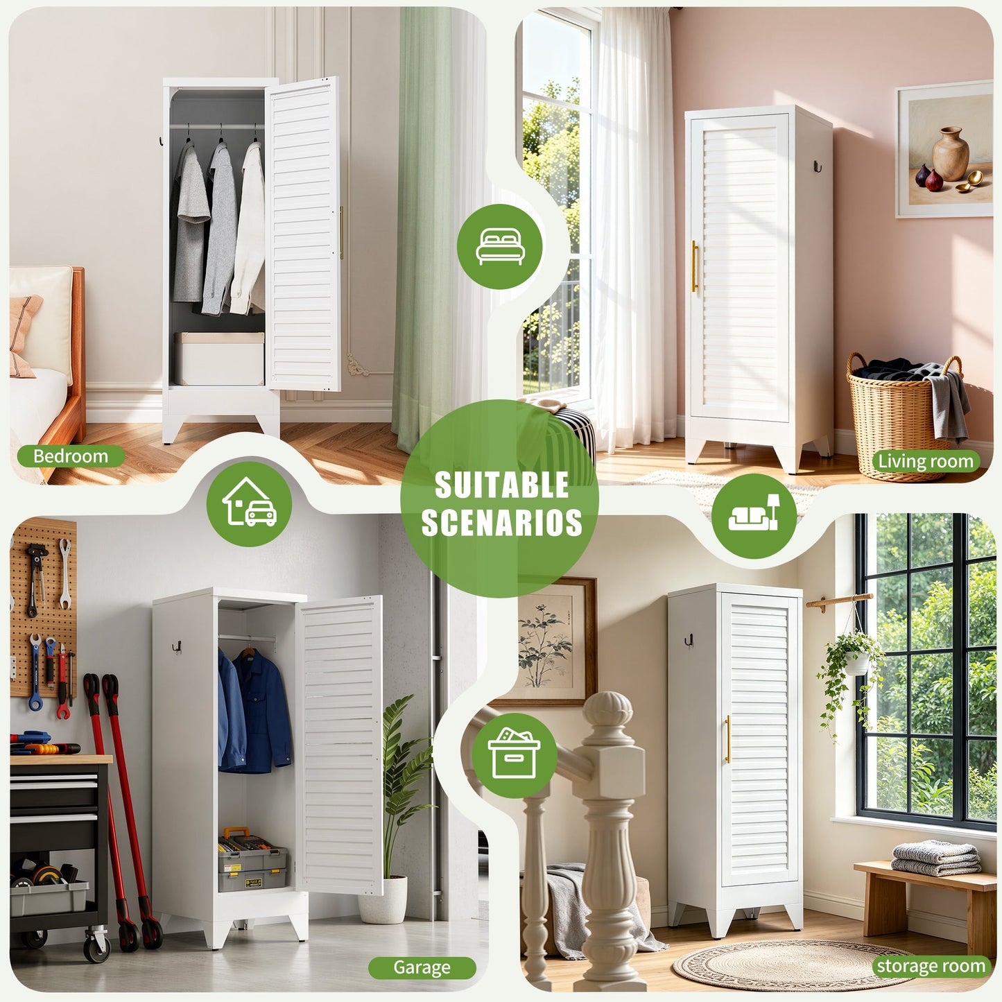 47.2" Narrow Metal Storage Closet with Louvered Door