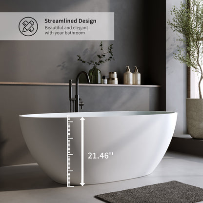 55" Solid Surface Matte Tub - Freestanding Soaking Bathtub