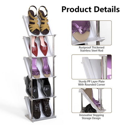 5 Tier Vertical Shoe Rack Narrow Free Standing Storage Organizer for Entryway Space-Saving Stackable Shoe Holder Corner Shoe Tower For Entryway Bedroo