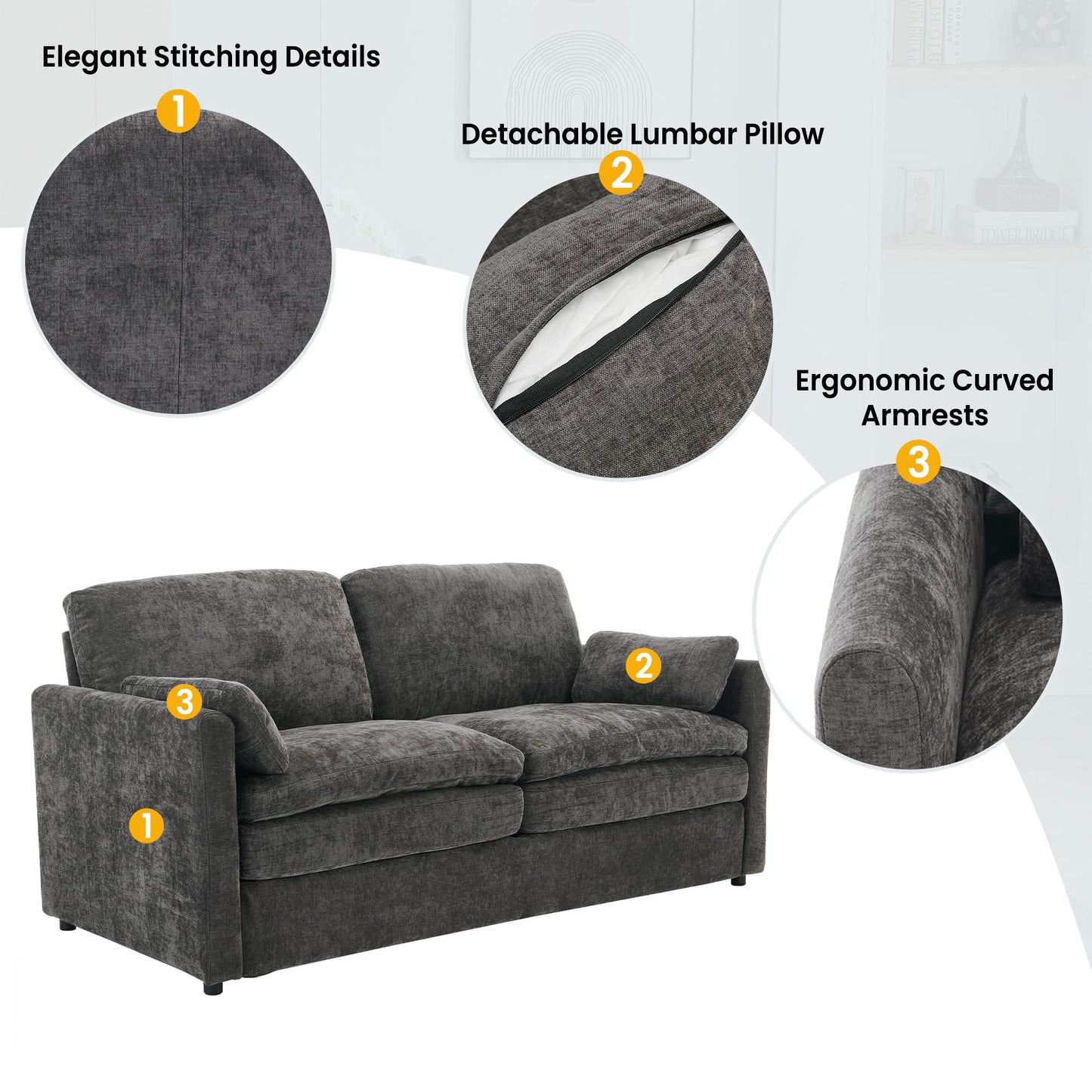 Cozy Upholstered Cushion Loveseat Sofa For Living Room