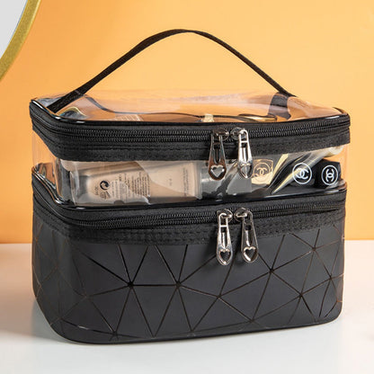 Multifunctional double-layer cosmetic bag, transparent storage bag, travel portable tote bag, large-capacity waterproof toilet bag