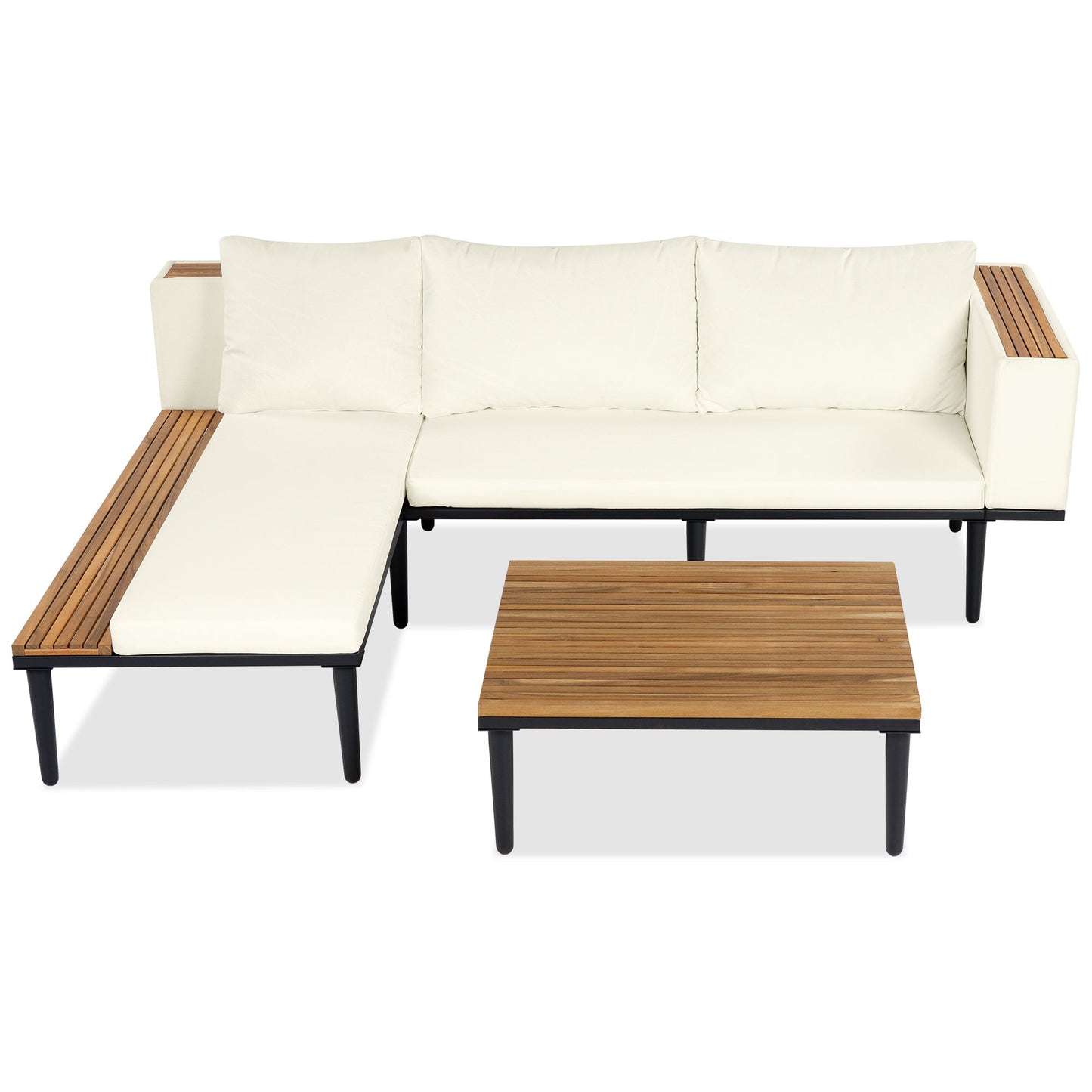 Luxury L-Shaped Acacia Wood Patio Furniture Set with Cushions