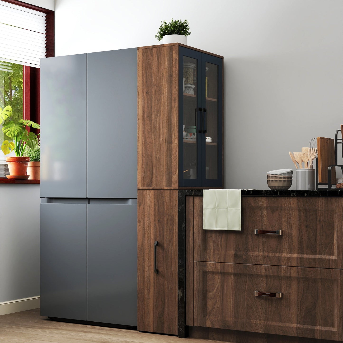 70.87" High Display Storage Cabinet with Multi-Tier Shelves and Glass Doors