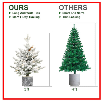 4.5FT Flocked Christmas Tree with Pot Base and LED Lights