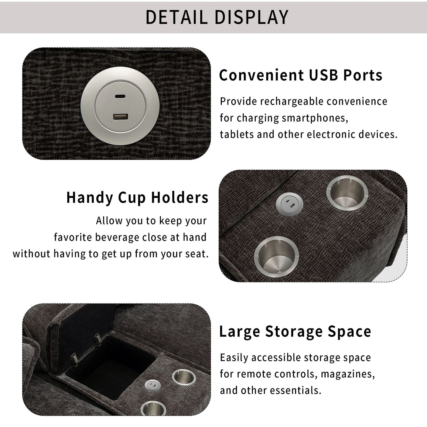 Modern Sectional Sofa With Removable Ottomans, USB Ports