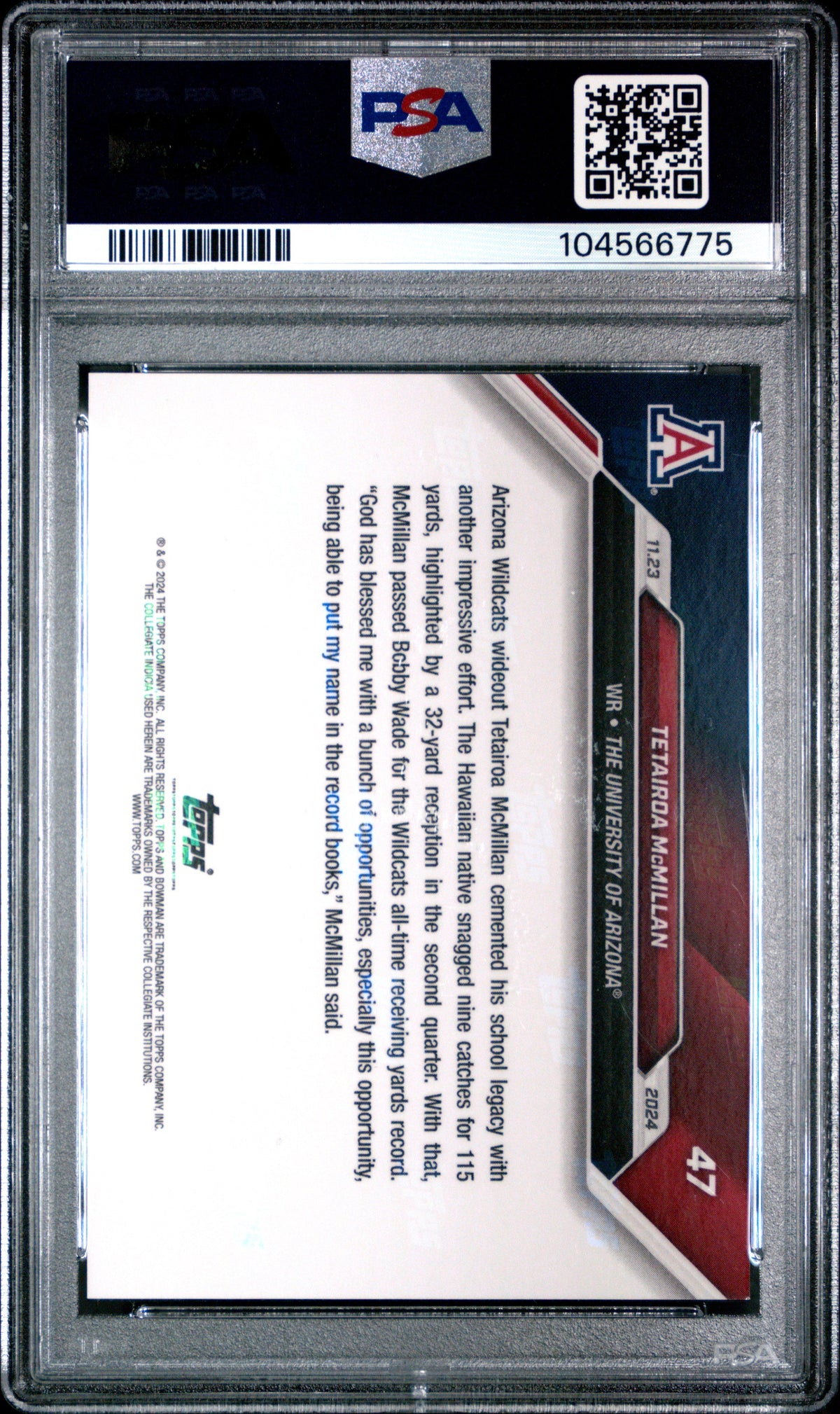 Graded 2024 Topps Bowman U Now Tetairoa McMillan #47 Gold 1/1 Rookie RC Football Card PSA 9 Mint
