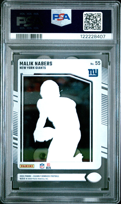 Graded 2024 Panini Clearly Donruss Malik Nabers #55 Rookie RC Football Card PSA 8 Near Mint