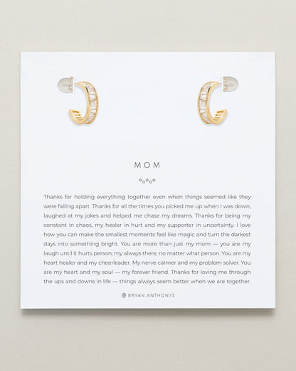 Mom Baguette Mini Hoop Earrings