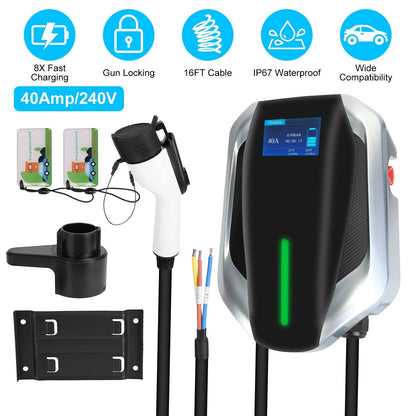 Level 2 Electric Vehicle Charger EV Wall Charger Car Charging Station with 2 Swipecards Digital Display Gun Locking for Home Garage