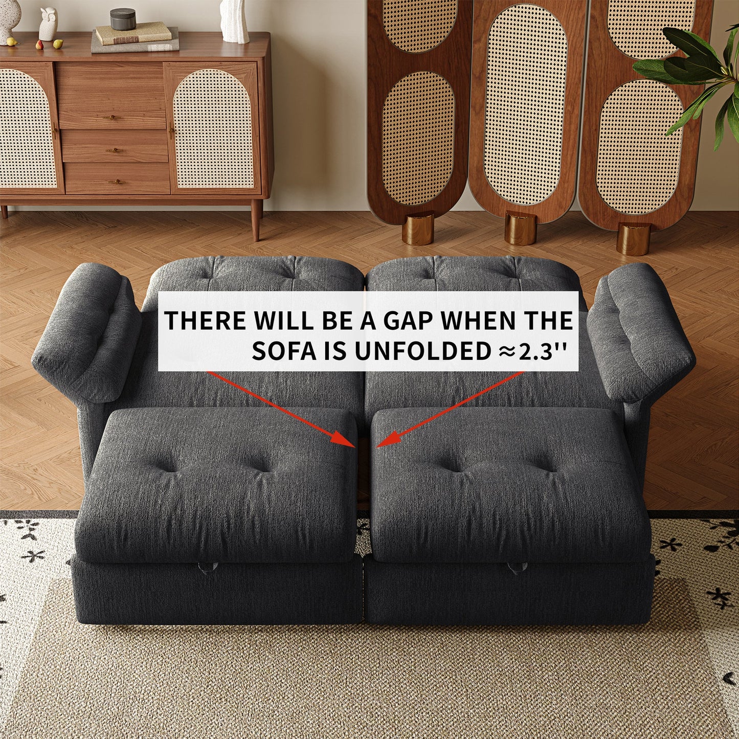 Multi-Functional Sofa Bed - 81.5 Inch Plush Chenille Sofa