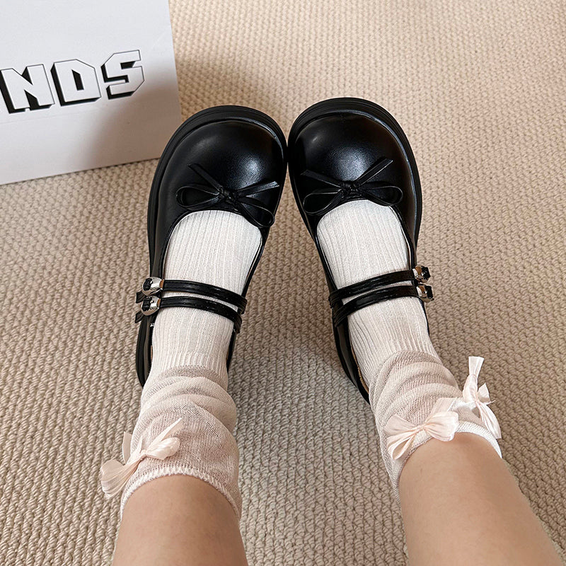 Black French Shallow Mouth Thick Sole Single Shoe For Women 2025 New Summer Dress Retro Height Increasing Thick Heel Mary Jane Shoes