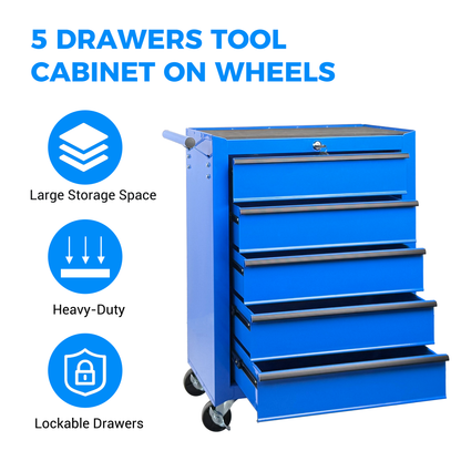Rolling Metal Tool Chest with 5 Drawers, Blue