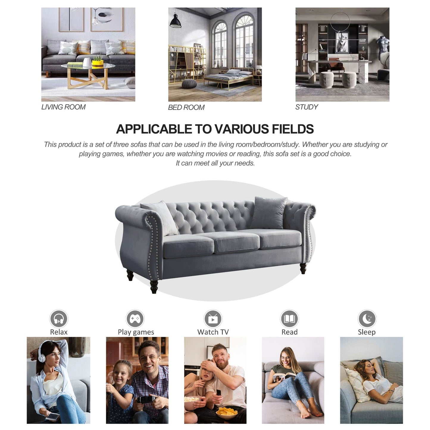 Chesterfield Sofa With Rolled Arms And Nailhead Trim